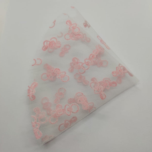 Tulle floccato con motivo "ciucci" per bomboniere battesimo - colore rosa