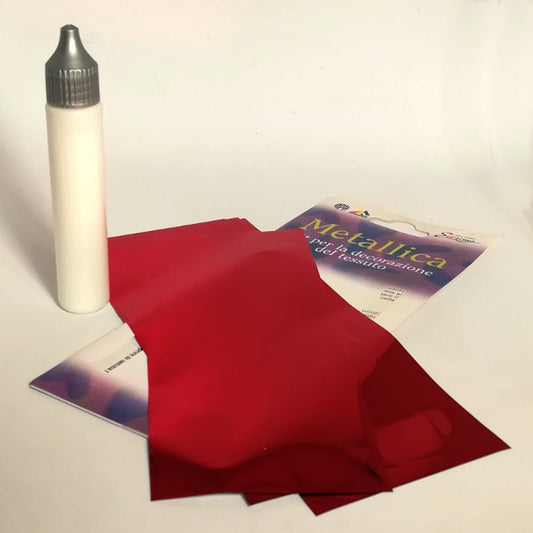 Kit Ferrario Metallica per decorazione tessuto con lamina brillante e adesivo - rosso