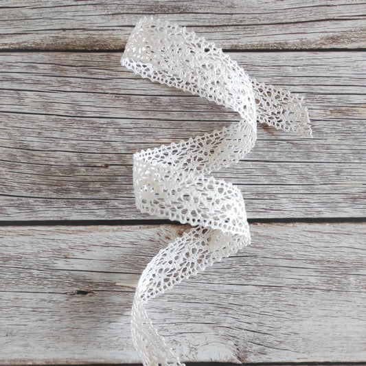 Nastro in pizzo effetto tombolo 22 mm avorio. Ideale per bomboniere, scrapbooking e decorazioni creative.