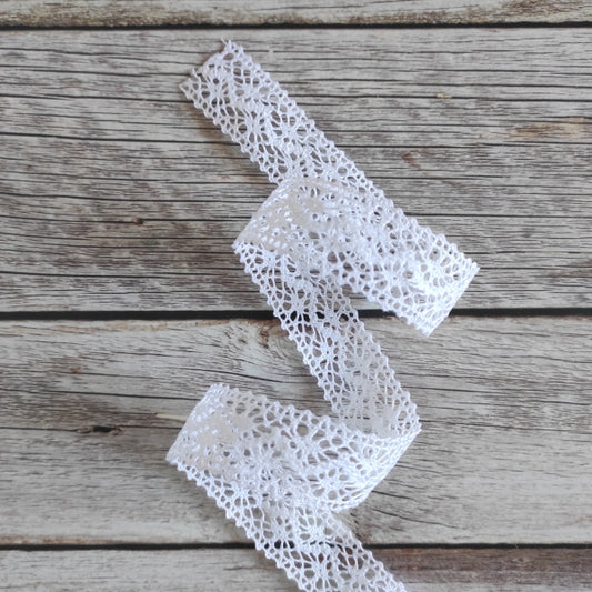 Nastro in pizzo effetto tombolo alto 22 mm bianco per decorazioni, bomboniere e scrapbooking