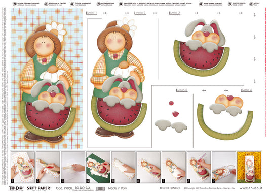 To-Do Découpage Soft Paper per tecnica a bassorilievo - Country Doll with Watermelon