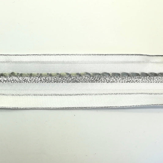 Nastro animato "Rigato" Bianco e Argento - H 35 mm