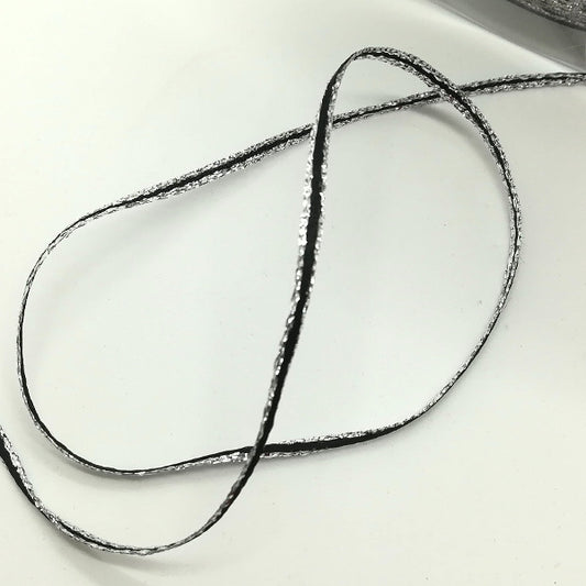 Nastrino raso Nero e Argento - H 03 mm