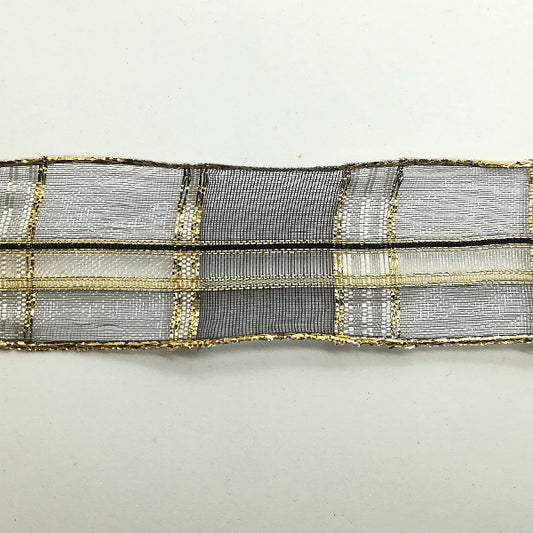 Nastro animato "Scozzese" Grigio/Oro - 25 mm