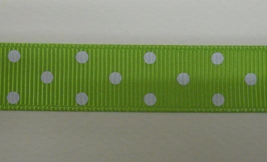 Nastro Gros Grain "Pois" - Bianco su fondo Verde acido (A6168) - La Bottega delle Idee - Rimini