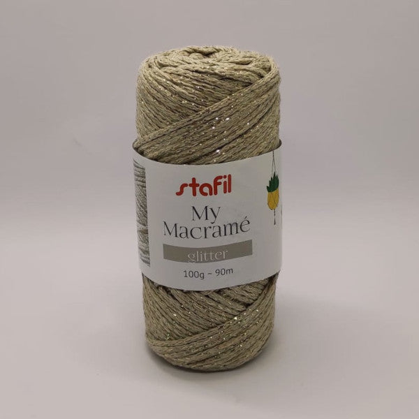 Gomitolo My Macramè Glitter Ø 2 mm Cammello con filo dorato per intrecci e accessori fai-da-te