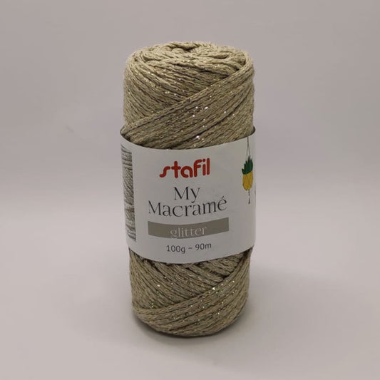 Gomitolo My Macramè Glitter Ø 2 mm Cammello con filo dorato per intrecci e accessori fai-da-te