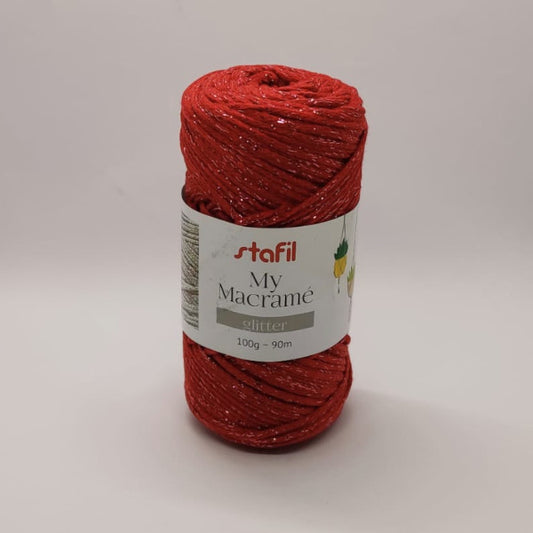 Gomitolo My Macramè Glitter Ø 2 mm Rosso con filo luccicante per decorazioni natalizie e accessori moda