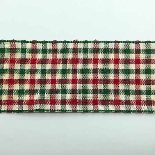 Nastro "Quadretti" Rosso/Verde/Beige - H 40 mm