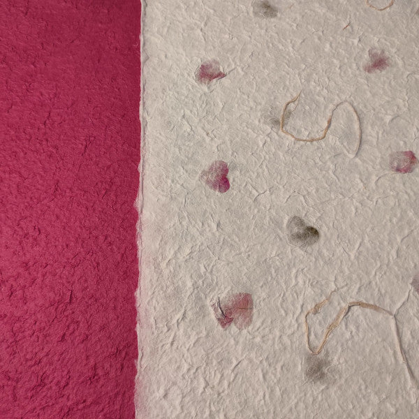 album foto con carta di gelso con inserti floreali "petali colorati" e dorso in carta di gelso fucsia