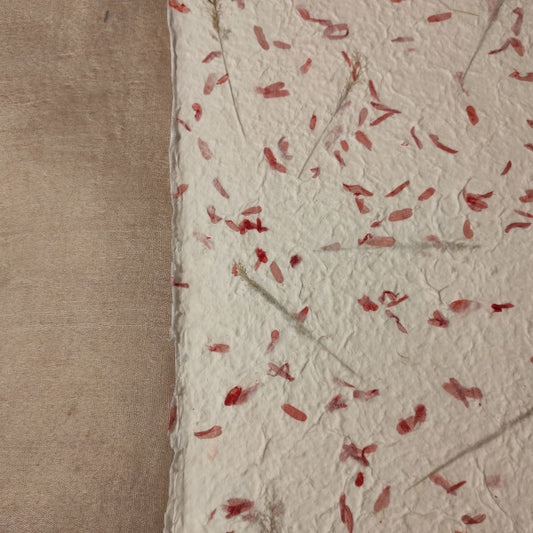 Album foto con carta di gelso con inserti floreali "petali fucsia" e dorso in Lokta Wax Cotton terra