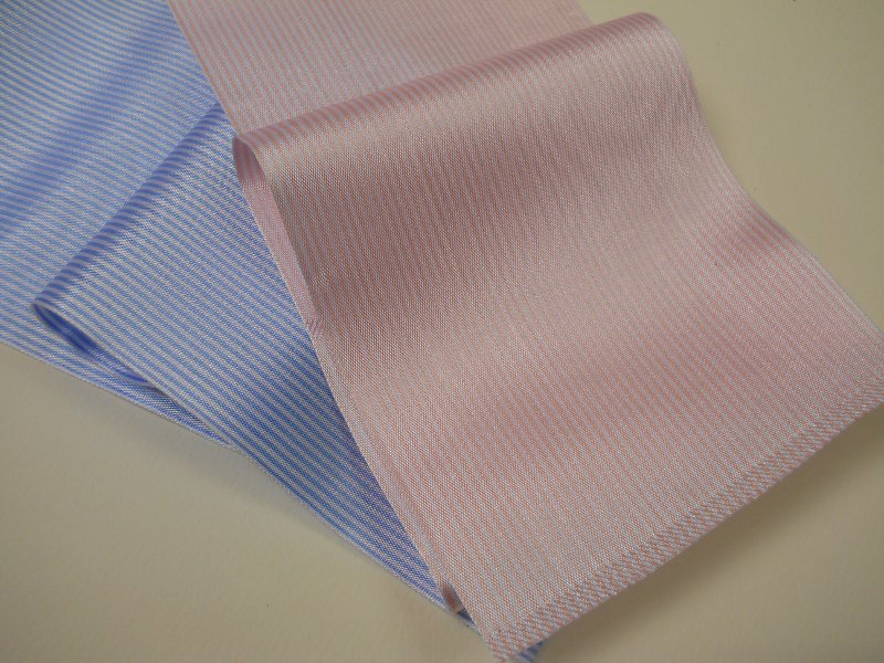 Sacchetto portaconfetti Millerighe in raso azzurro/bianco e rosa/bianco — 5 pezzi 