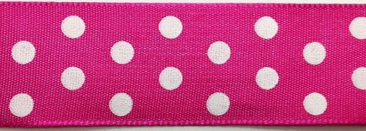 Nastro "Pois" fucsia  pois bianchi 25 mm