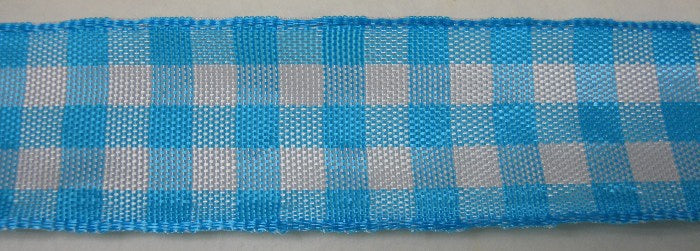 Nastro "Quadri" turchese/bianco  25 mm