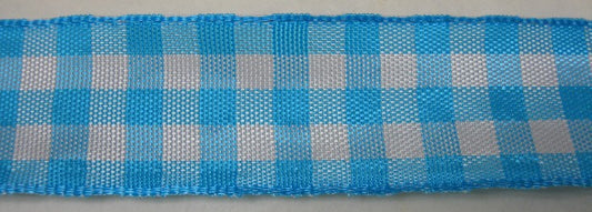 Nastro "Quadri" turchese/bianco  25 mm