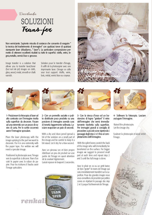 Decorlandia Soluzione Transfer per trasferimento immagini 125 ml, istruzioni d'uso.